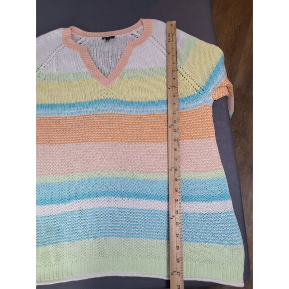 Talbots Women's XL Lightweight Knit Sweater Rainbow Stripe Beach Brunch Travel - Picture 5 of 6